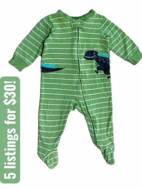 Carter's Baby Boy Footies Sleeper Green Striped Dino Footed One-Piece 6 Months